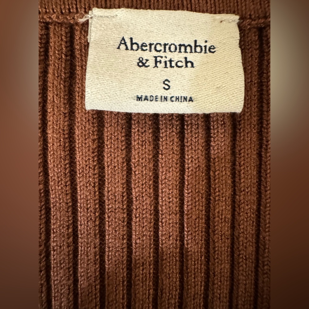 Abercrombie & Fitch Chocolate Brown Ribbed Midi Dress Small O Ring Slit - Picture 9 of 9
